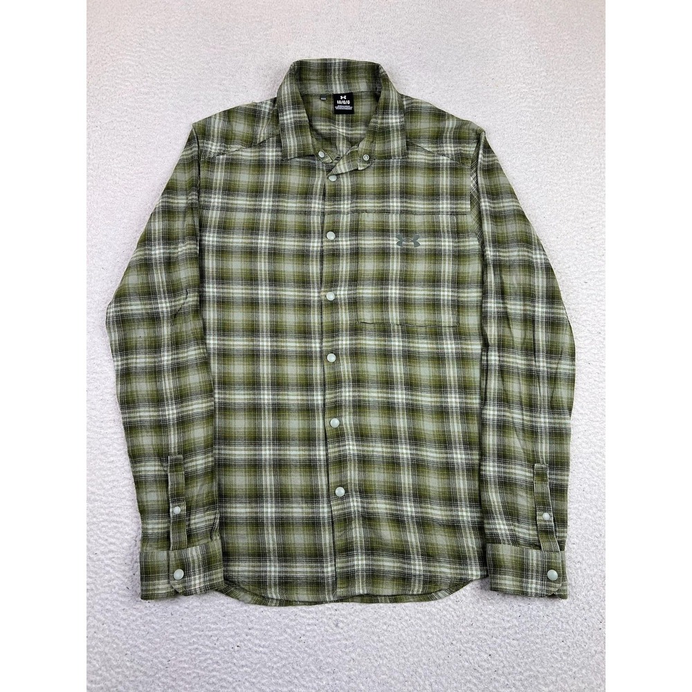 Under Armour Shirt Mens Large Green Plaid Long Sleeve Snap Front Stretch Outdoor - Picture 1 of 10